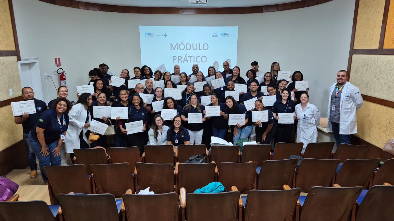 100ª turma do Curso de Suporte Básico à Vida em Emergência (SBVE) no Hospital Municipal Rocha Faria